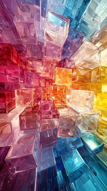 彩色玻璃方块堆叠