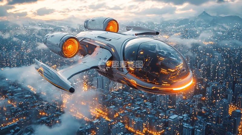 高清大图下载【趣麦麦图】未来都市飞船