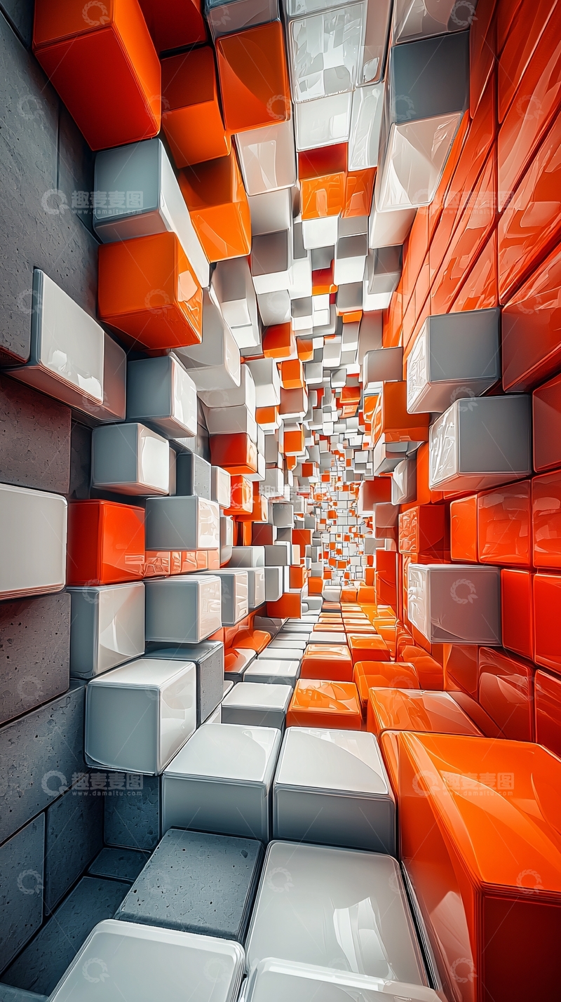 高清大图下载【趣麦麦图】橙色白色方块隧道