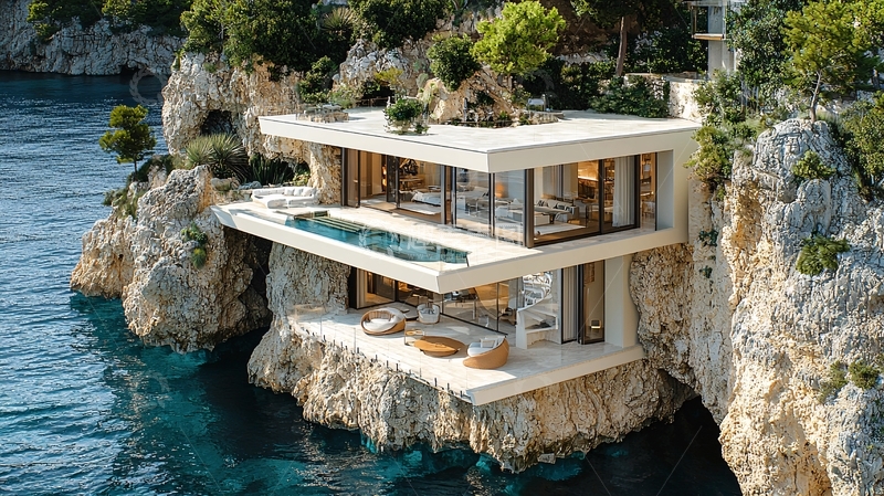 高清大图下载【趣麦麦图】海边悬崖峭壁别墅