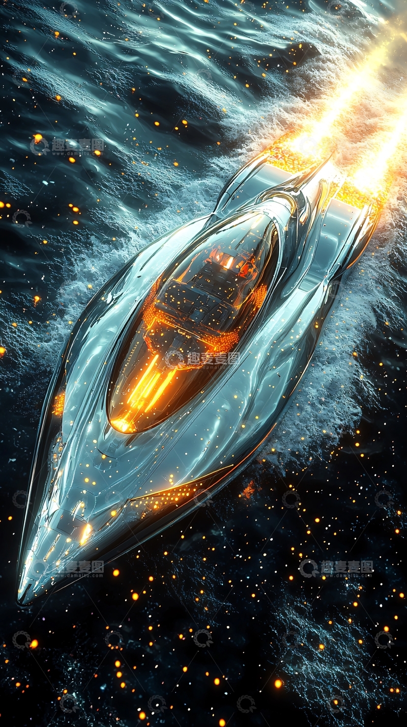 高清大图下载【趣麦麦图】未来感金属快艇
