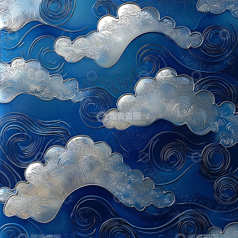 高清大图下载【趣麦麦图】蓝白波浪云朵图案