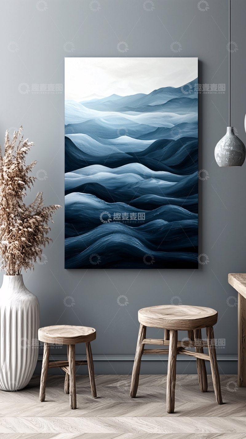 高清大图下载【趣麦麦图】抽象蓝色山峦