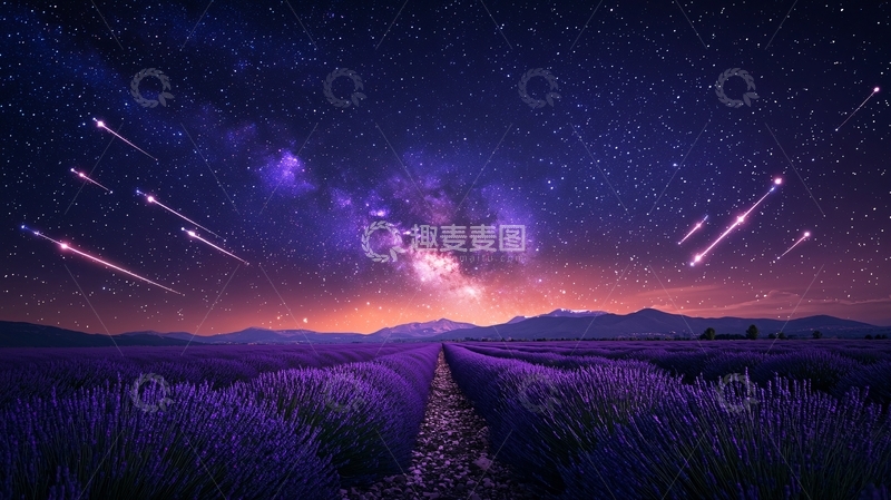 高清大图下载【趣麦麦图】薰衣草田星空流星雨