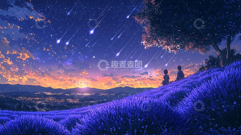 高清大图下载【趣麦麦图】唯美星空下的薰衣草田