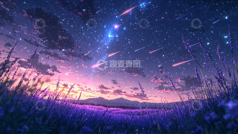 高清大图下载【趣麦麦图】紫色的星空下的花田