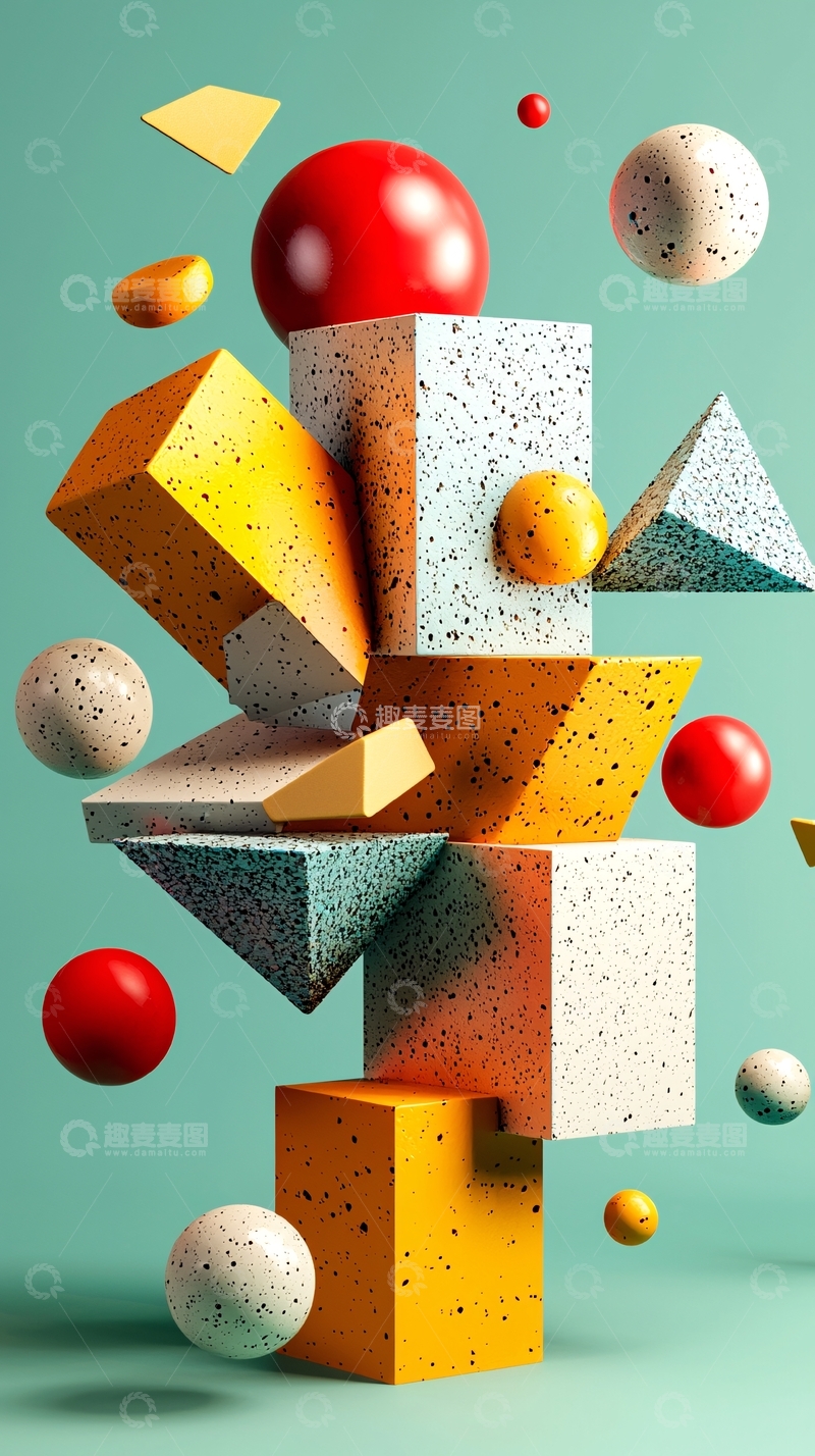 高清大图下载【趣麦麦图】彩色几何体堆叠