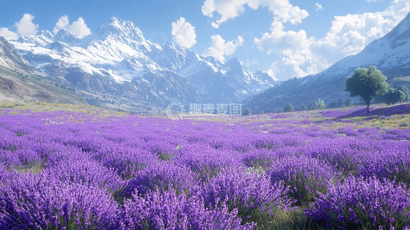高清大图下载【趣麦麦图】雪山薰衣草田