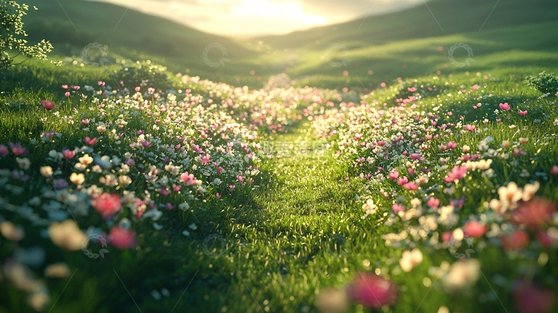 高清大图下载【趣麦麦图】阳光下的花海小路