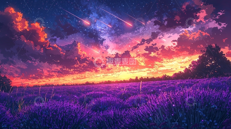 高清大图下载【趣麦麦图】紫色薰衣草流星雨