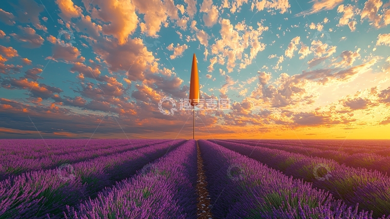 高清大图下载【趣麦麦图】薰衣草田落日余晖