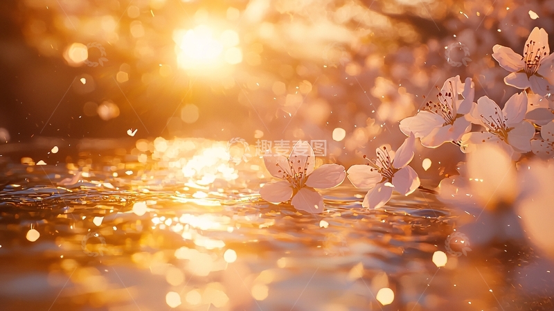 高清大图下载【趣麦麦图】夕阳下盛开的樱花