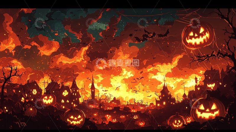 高清大图下载【趣麦麦图】燃烧的万圣节小镇