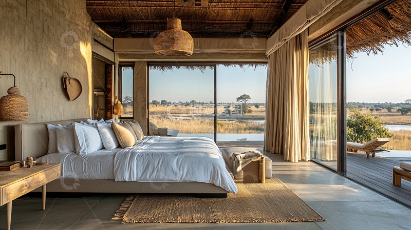 高清大图下载【趣麦麦图】极简风格非洲草原景观卧室