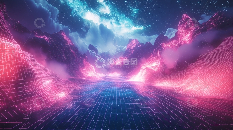 高清大图下载【趣麦麦图】霓虹灯梦幻山脉