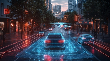 夜晚城市街道自动驾驶汽车