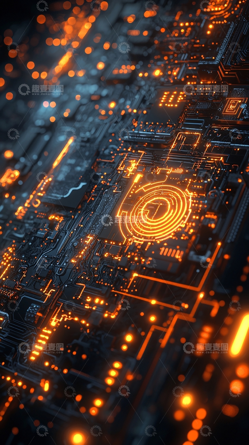 高清大图下载【趣麦麦图】橙色光晕科技电路板