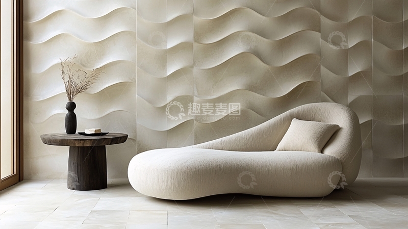 高清大图下载【趣麦麦图】极简风米色贵妃椅