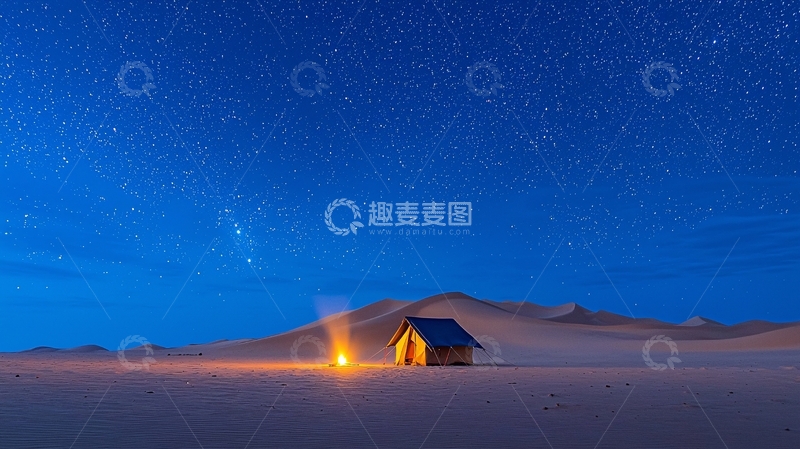高清大图下载【趣麦麦图】沙漠小屋星空夜景