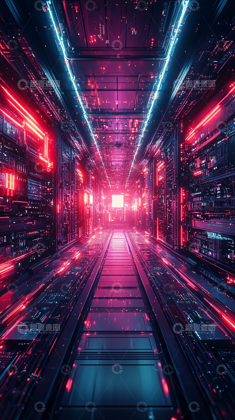 高清大图下载【趣麦麦图】霓虹灯科技感走廊