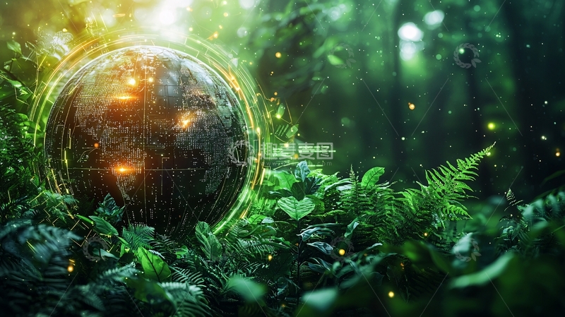 高清大图下载【趣麦麦图】森林环绕发光地球