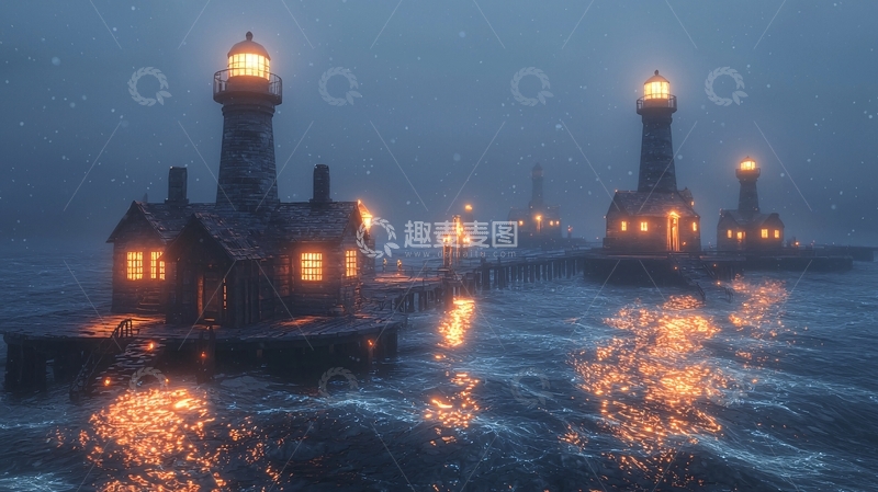 高清大图下载【趣麦麦图】雾气中的灯塔