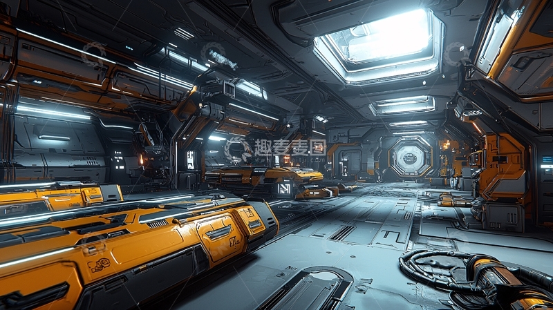 高清大图下载【趣麦麦图】科幻飞船内部走廊