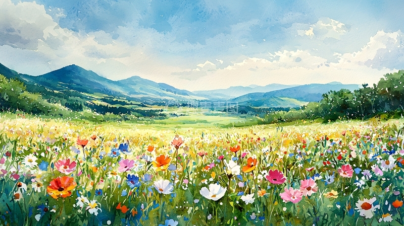高清大图下载【趣麦麦图】彩色鲜花田野山脉风景