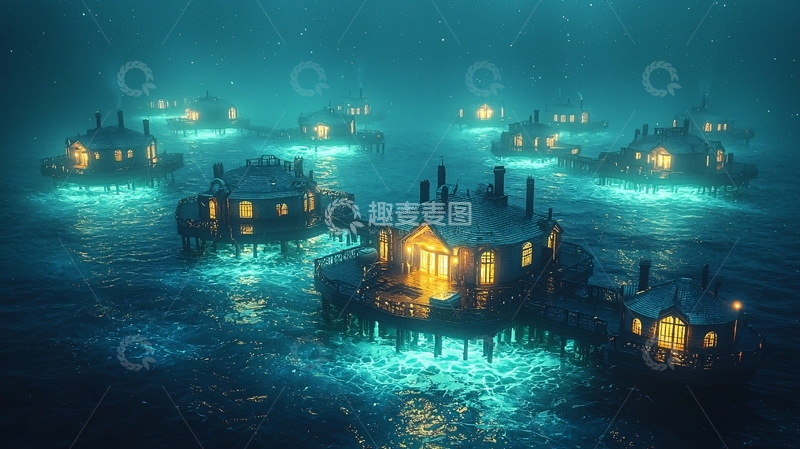 高清大图下载【趣麦麦图】深海发光小屋群落
