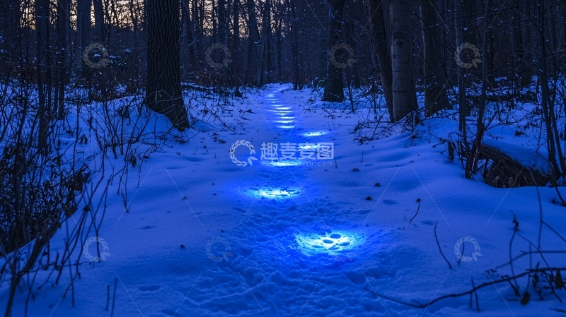 高清大图下载【趣麦麦图】夜色森林雪地小路