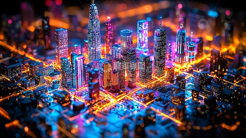 高清大图下载【趣麦麦图】霓虹灯下的未来都市