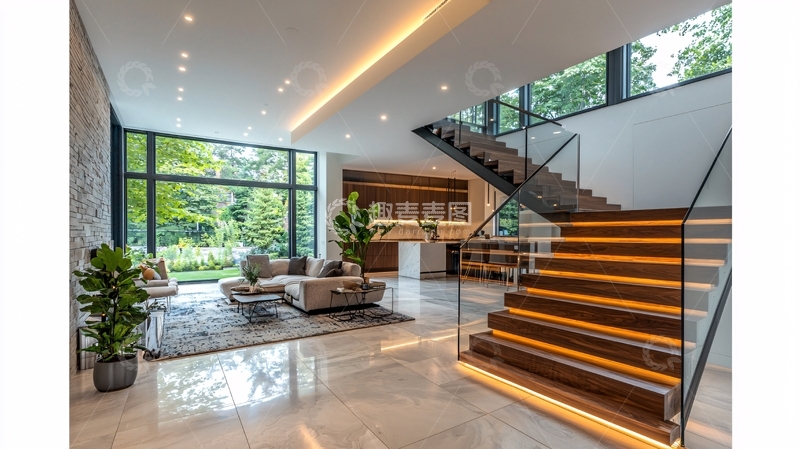 高清大图下载【趣麦麦图】现代简约别墅客厅楼梯