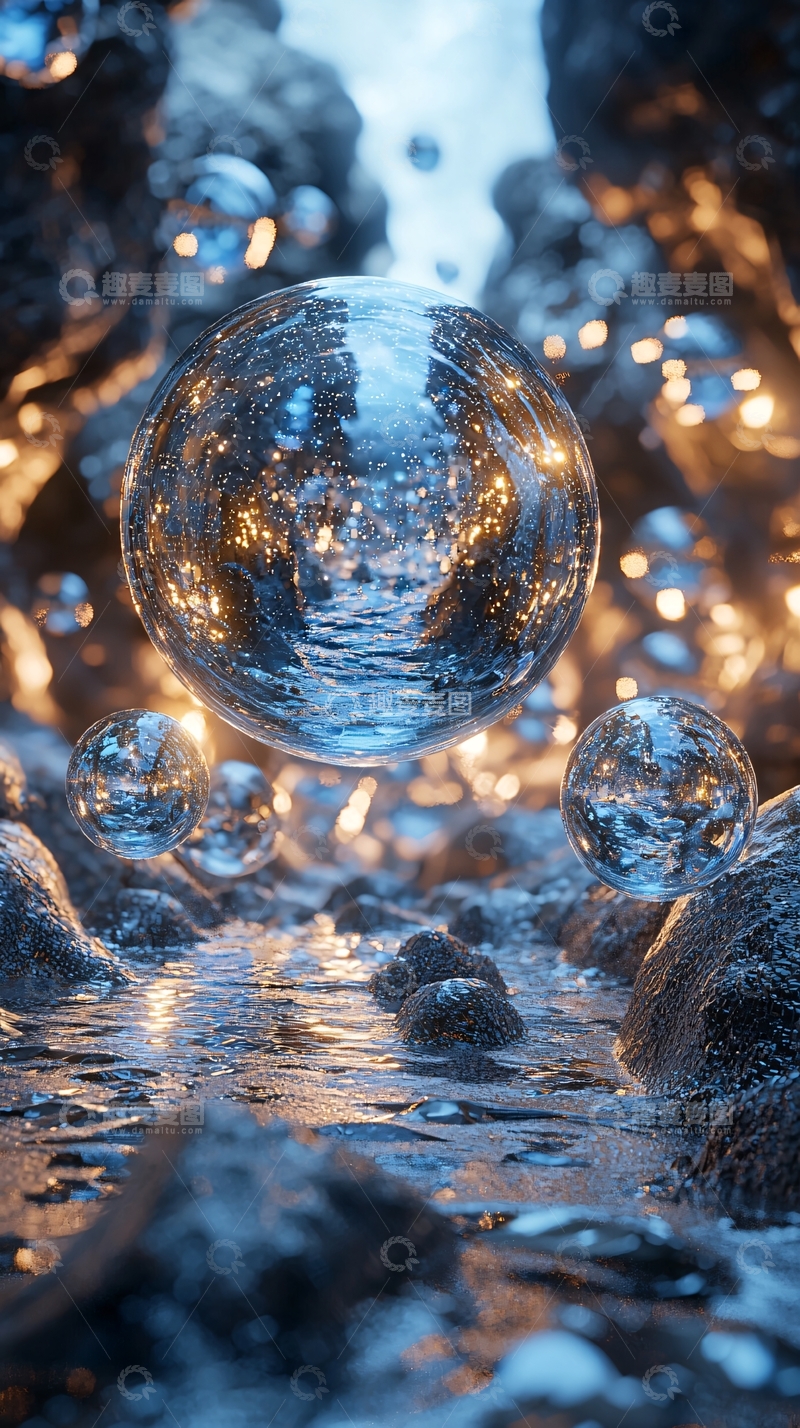 高清大图下载【趣麦麦图】奇幻水晶球河流峡谷