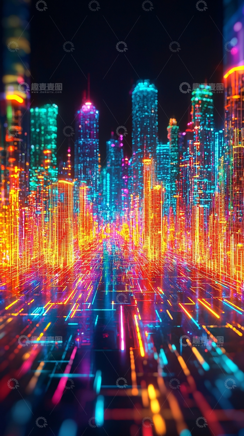 高清大图下载【趣麦麦图】炫彩霓虹未来都市