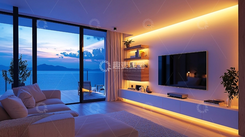 高清大图下载【趣麦麦图】现代简约客厅夜景