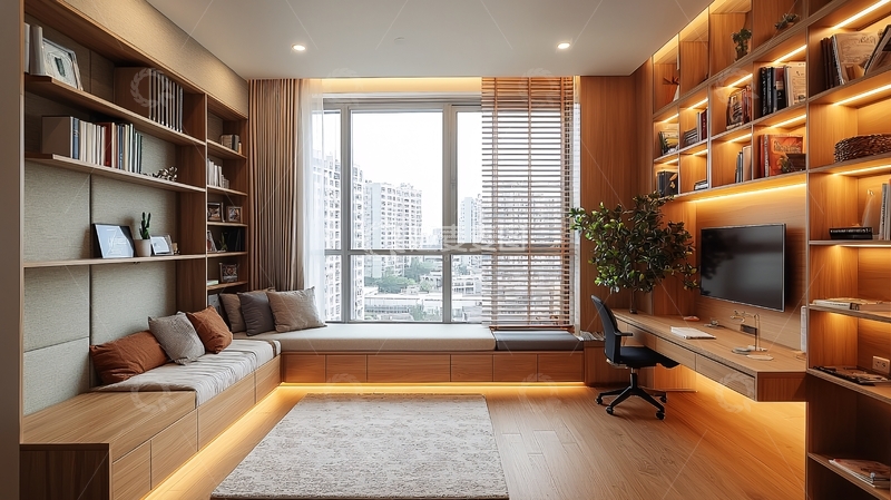 高清大图下载【趣麦麦图】现代简约书房落地窗