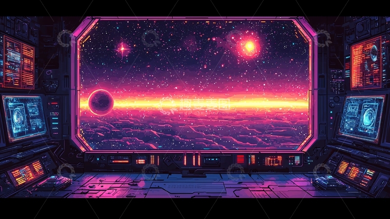 高清大图下载【趣麦麦图】宇宙飞船舷窗外的太空景色