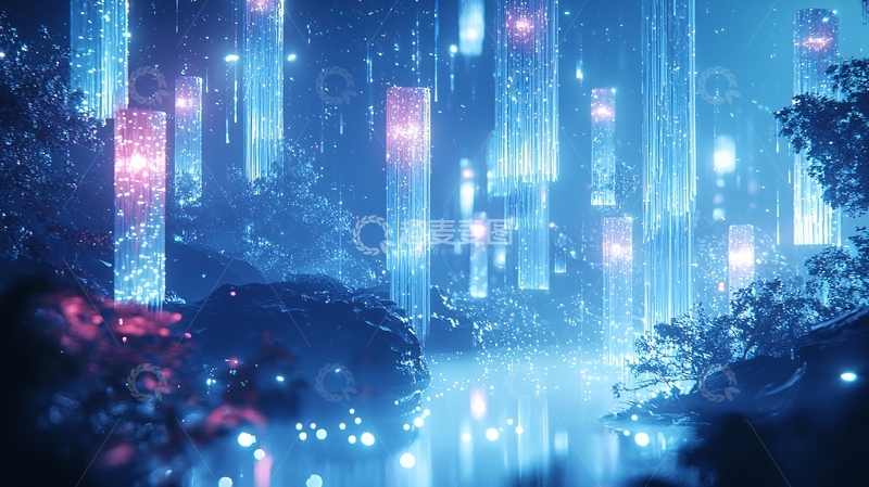 高清大图下载【趣麦麦图】蓝色光柱森林