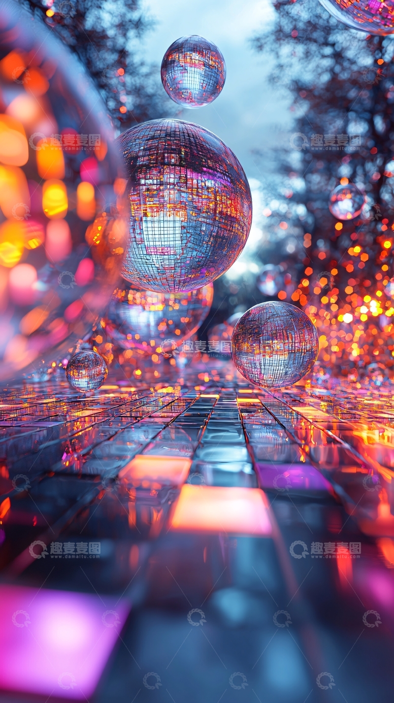 高清大图下载【趣麦麦图】梦幻光球地面反射
