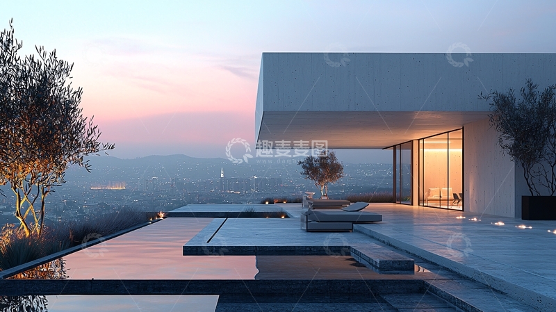 高清大图下载【趣麦麦图】现代简约别墅夜景