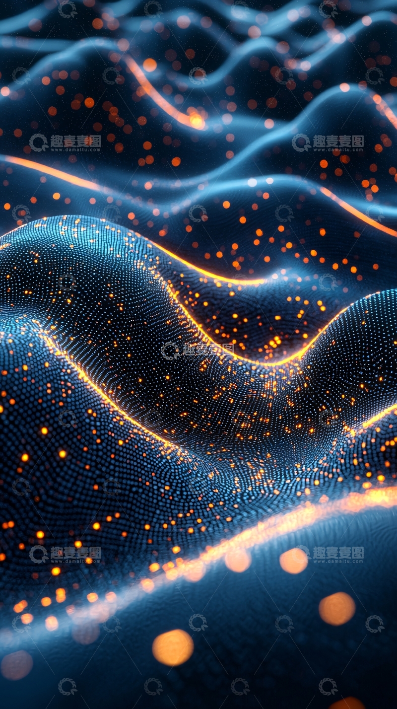 高清大图下载【趣麦麦图】深蓝色波浪状光点背景