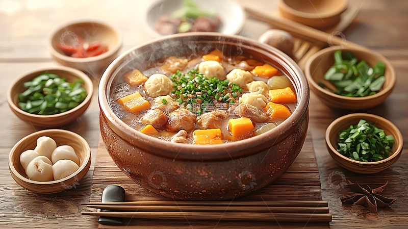 高清大图下载【趣麦麦图】香喷喷的肉丸南瓜汤