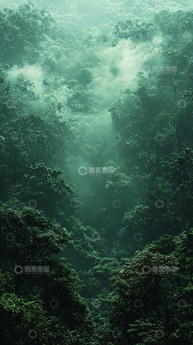 高清大图下载【趣麦麦图】雾气缭绕的绿色森林