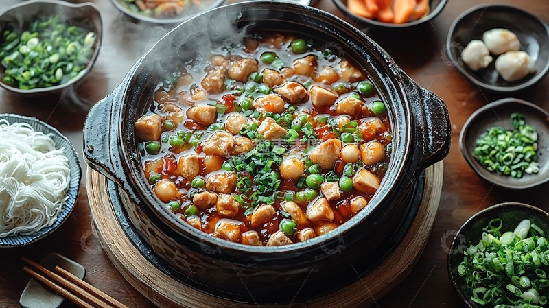 高清大图下载【趣麦麦图】香辣鸡块豌豆煲仔饭