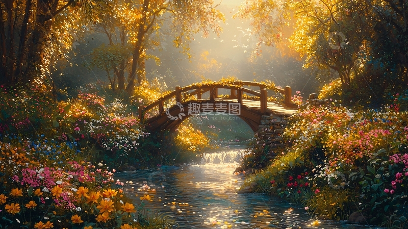 高清大图下载【趣麦麦图】阳光森林小桥流水