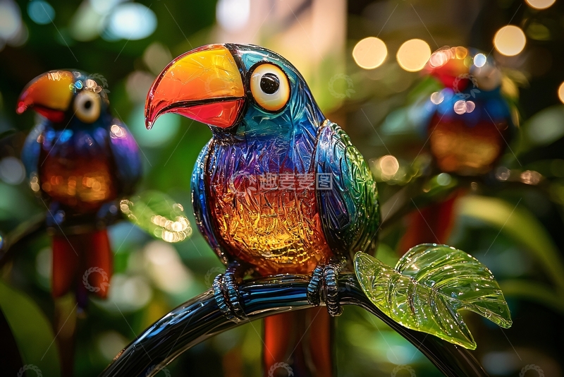 高清大图下载【趣麦麦图】彩色玻璃鹦鹉工艺品