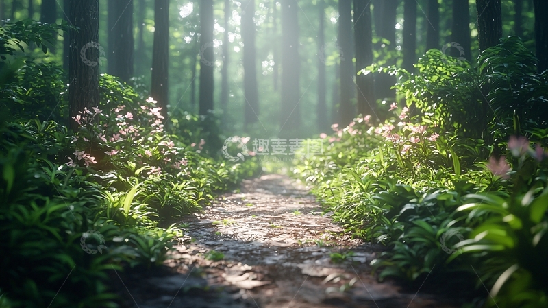高清大图下载【趣麦麦图】森林小路阳光洒照