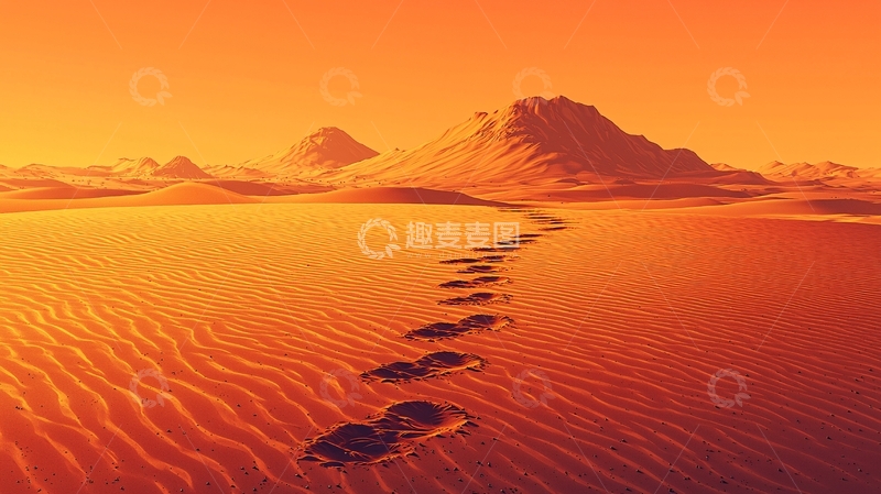 高清大图下载【趣麦麦图】沙漠足迹延伸向远方