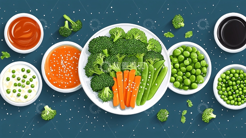高清大图下载【趣麦麦图】西兰花胡萝卜豌豆拼盘