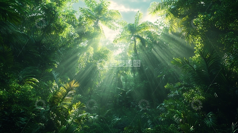 高清大图下载【趣麦麦图】热带雨林阳光透过树叶